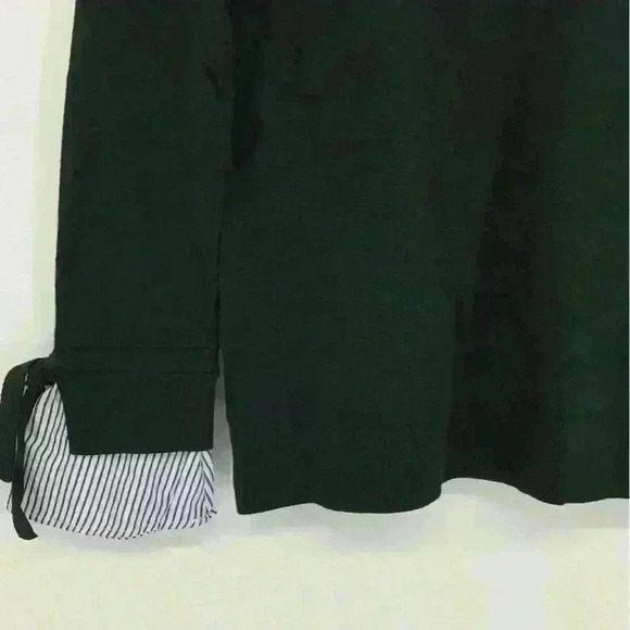 LOFT Tie Cuff Mixed Media Sweater Size XS Black Blue Long Sleeve Pullover  Top - Picture 5 of 10